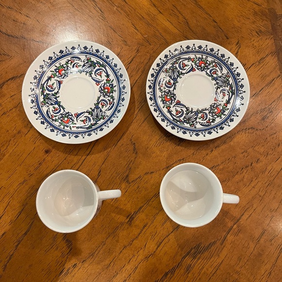 Blue and white small espresso mug and saucer set. Set of 2. GUC! - Picture 2 of 5